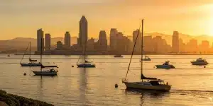 Best San Diego photo spot: sunset over sailboats.
