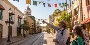 Tour guide with group in downtown San Diego 92101.