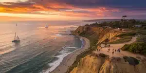 San Diego group tour enjoying coastal sunset view.