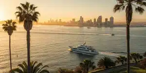 San Diego skyline at sunset from the bay, a memorable activity for a corporate retreat.